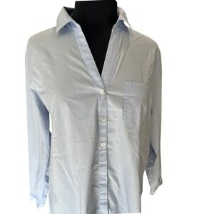 J. Jill Womens Light Blue Cotton Blend Button Down Long Sleeve Shirt Size L